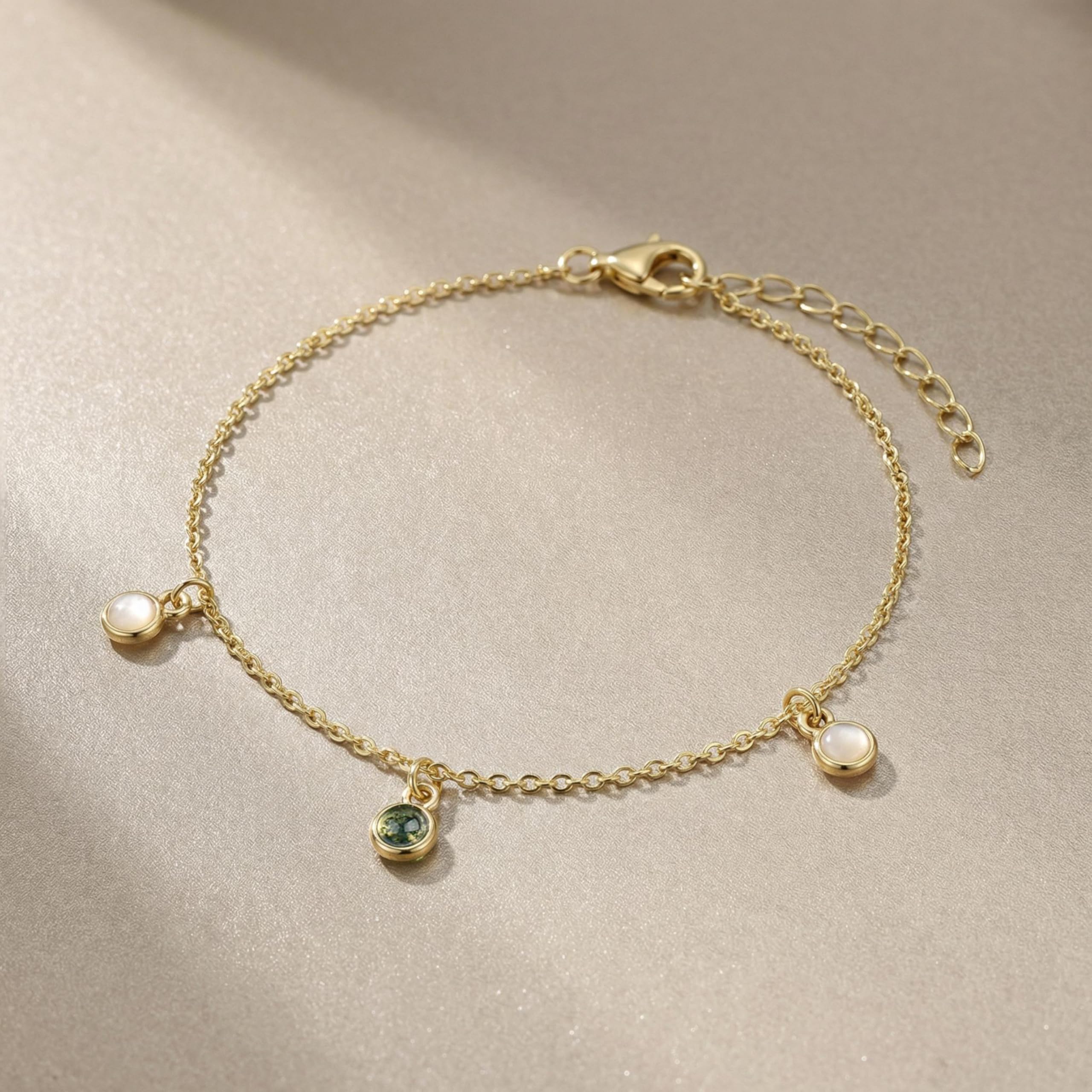 Noelani - Bracciale da Donna in Argento 925 - Placcato Oro/Dorato - con Giada e Agata - NOE-B0018