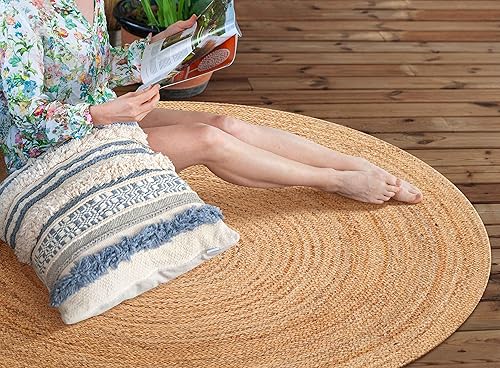 Miniatura 4 de HOMIDATE Alfombra rústica de yute de 6 pies, redonda, de hilo natural, rústica, vintage, reversible, trenzada, beige, respetuosa con el medio