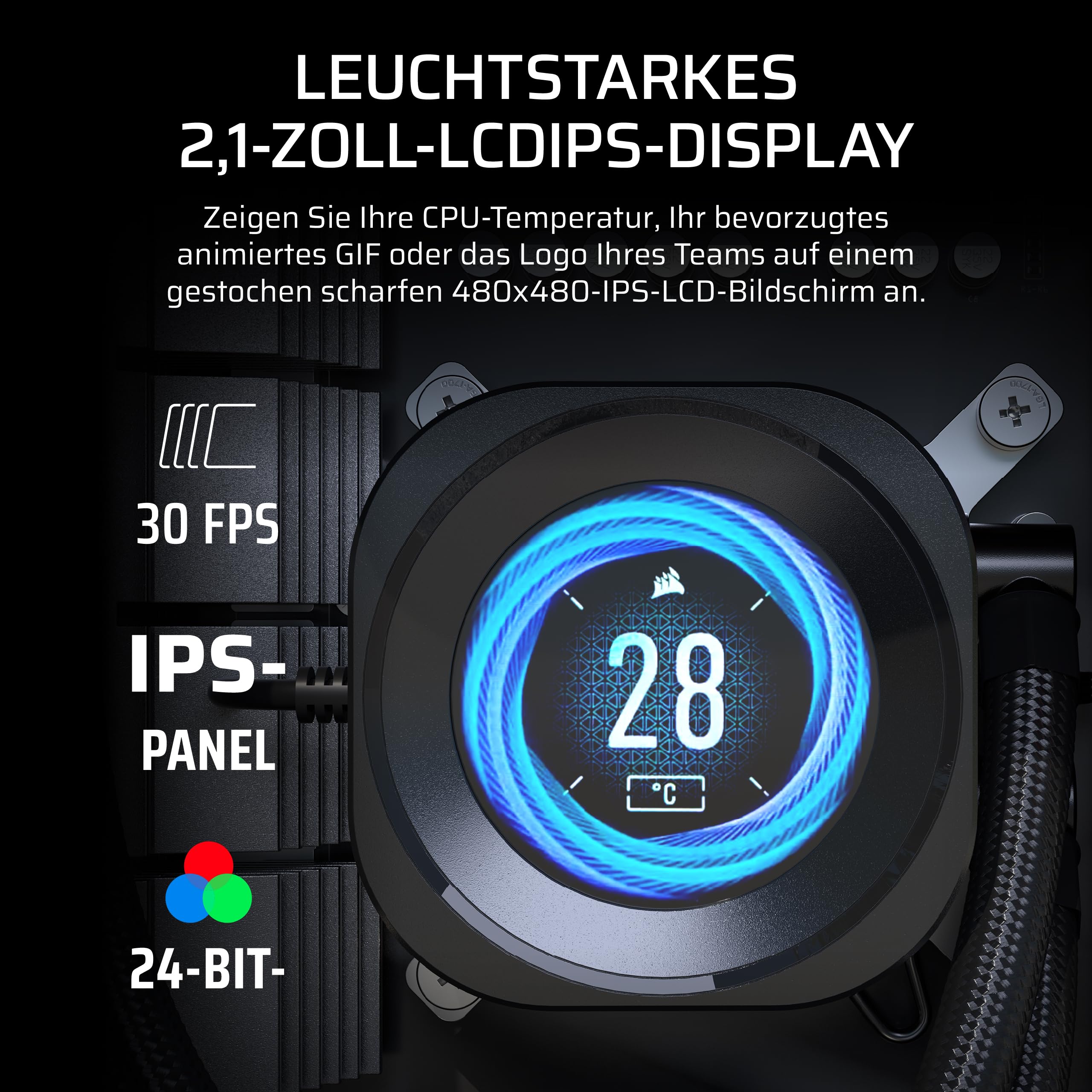 CORSAIR Nautilus RS LCD-Modul – Für Nautilus RS und Nautilus RS ARGB AIO CPU-Kühler – 2,1-Zoll-IPS-LCD-Bildschirm, Einfache Werkzeugfreie Installation – Schwarz