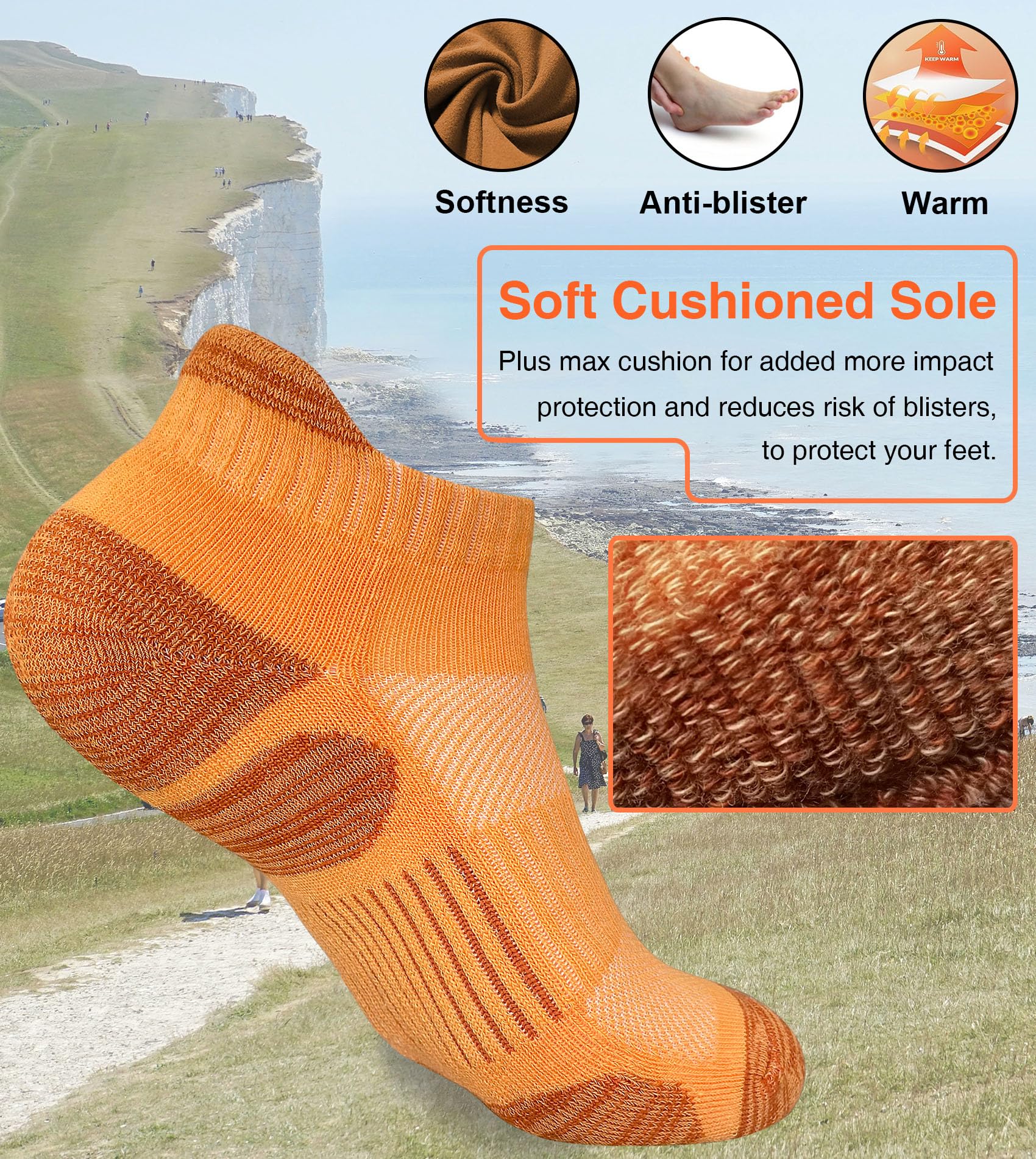 Heyoboy Womens Athletic Running Cotton Socks Thick Cushioned Anti-blister Wicking Ankle Socks 5 Pairs