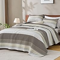 Vista 16 de Andency - Juego de ropa de cama Queen, edredón de patchwork azul mineral, 3 piezas, colcha de verano a rayas ultra suave y ligera, juego