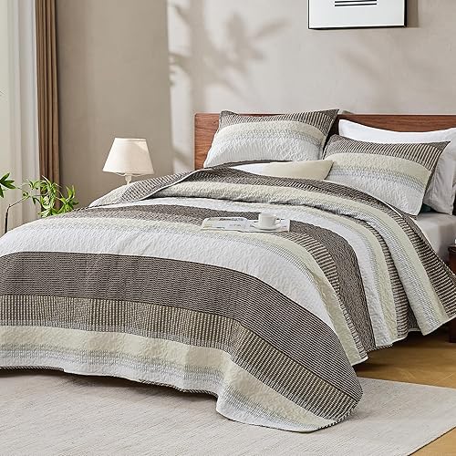 Miniatura 16 de Andency - Juego de ropa de cama Queen, edredón de patchwork azul mineral, 3 piezas, colcha de verano a rayas ultra suave y ligera, juego de 18 -