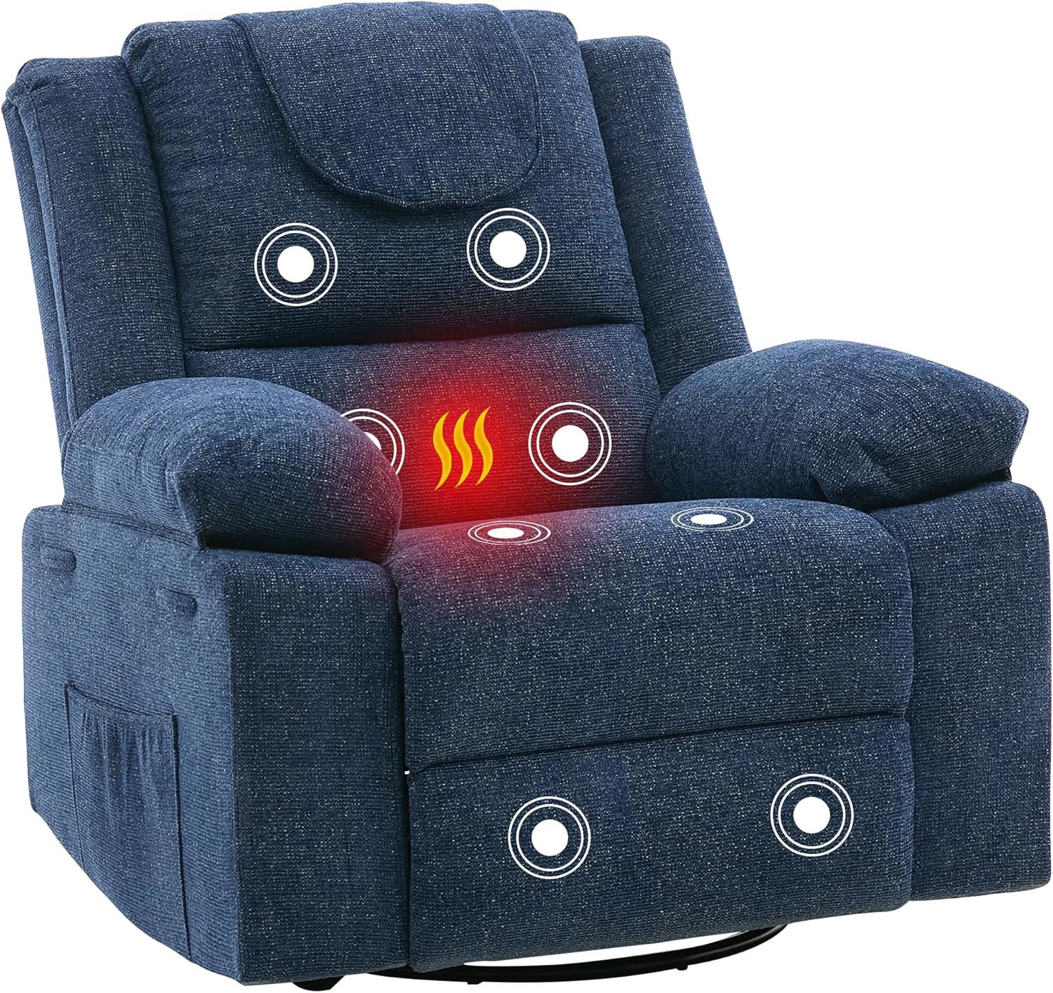 Rocking Nursery Glider Recliner Chair,360° Swivel Rock Recliner Chairs Single Sofa with Vibration Massage and Heating for Living Room/Bedroom,Blue