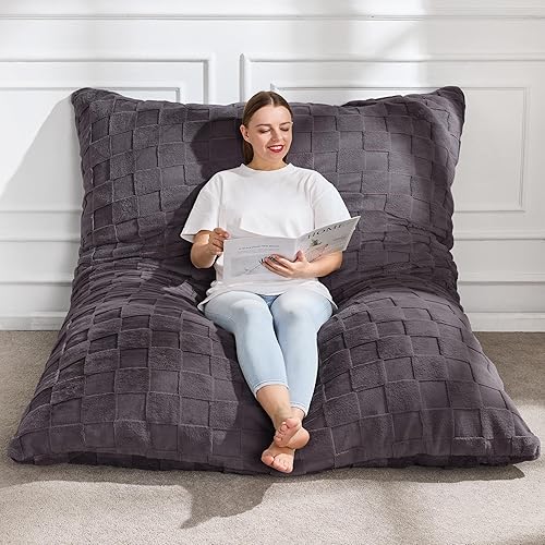 Miniatura 12 de Hobestluk Silla Puf 3 en 1, Sillas Puf Gigantes para Adultos con Funda de Felpa Chevron, Cojín de Suelo Convertible con Funda Lavable a Máquina