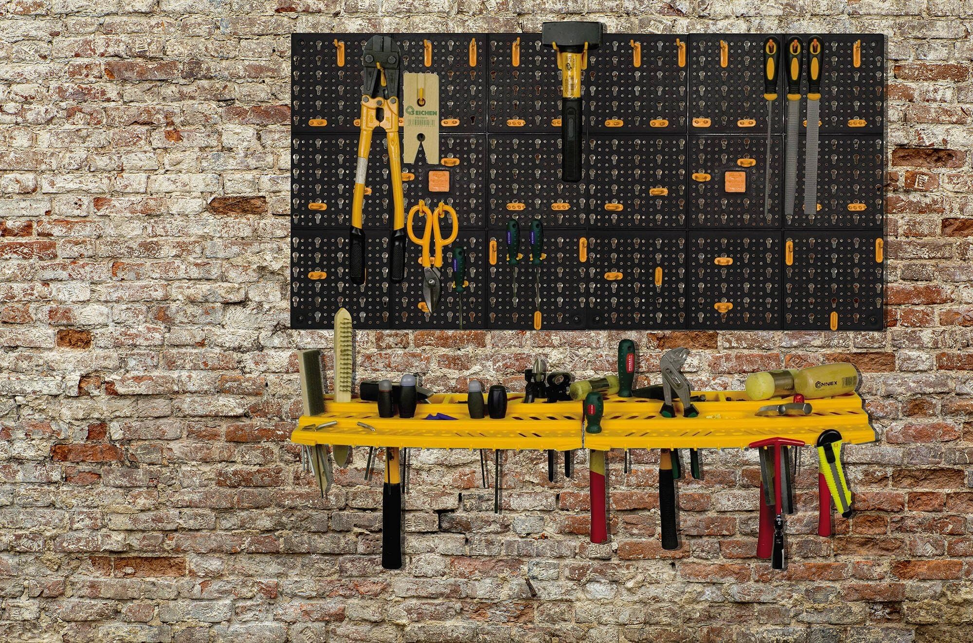 Dmora Ensemble de 2 panneaux et 2 niveaux de porte-outils avec 50 crochets, objets muraux de l'organisateur, 100% Made in Italy, 100x22h50 cm, couleur noire
