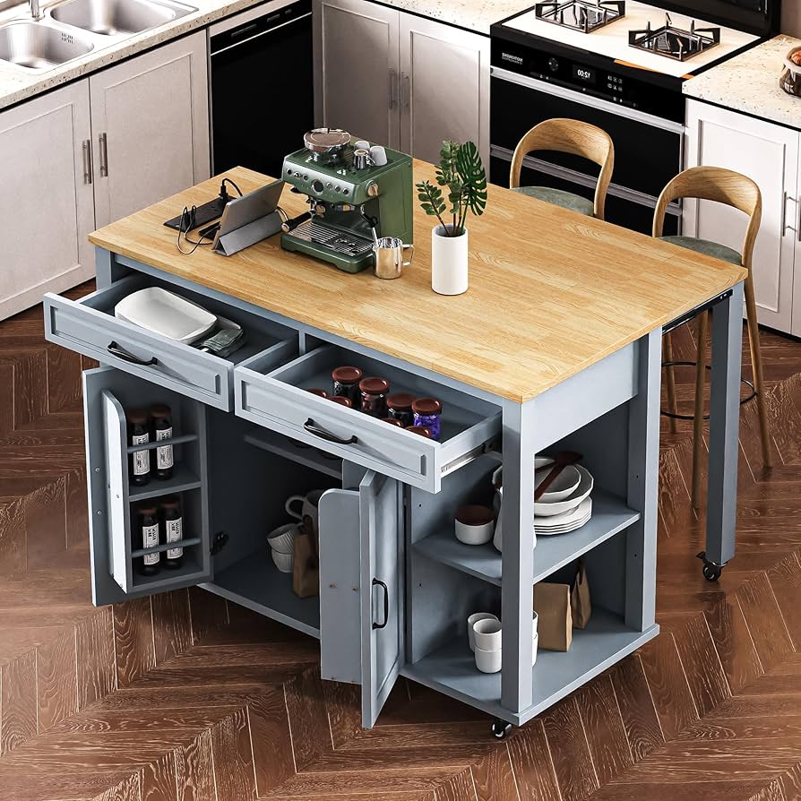 Amazon.com: VilroCaz 47 inch Kitchen Island with Extendable Dining