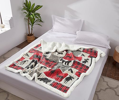 Miniatura 3 de Virah Bella Quilted Lodge Life - Manta rústica de sherpa para sofá, 50 x 60 pulgadas, colcha ligera