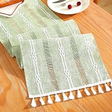 Farmhouse Table Runner, Rustic Cutout Table Runners with Tassels, for Indoor Outdoor Rectangle Dinning Tabletop Decoration-Sage Green-13 x72, 4-6 Seats