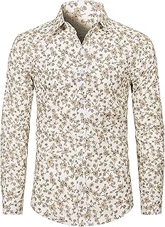 Mens Floral Shirt Casual Button Down Long Sleeve Flower Printed Shirt 100% Cotton