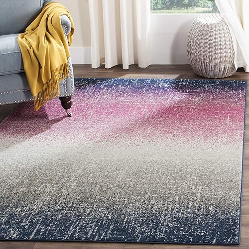 Miniatura 2 de SAFAVIEH Madison Collection - Alfombra de área de 5 pies 3 pulgadas x 7 pies 6 pulgadas, color fucsia y azul marino, diseño de rayas bohemio, no