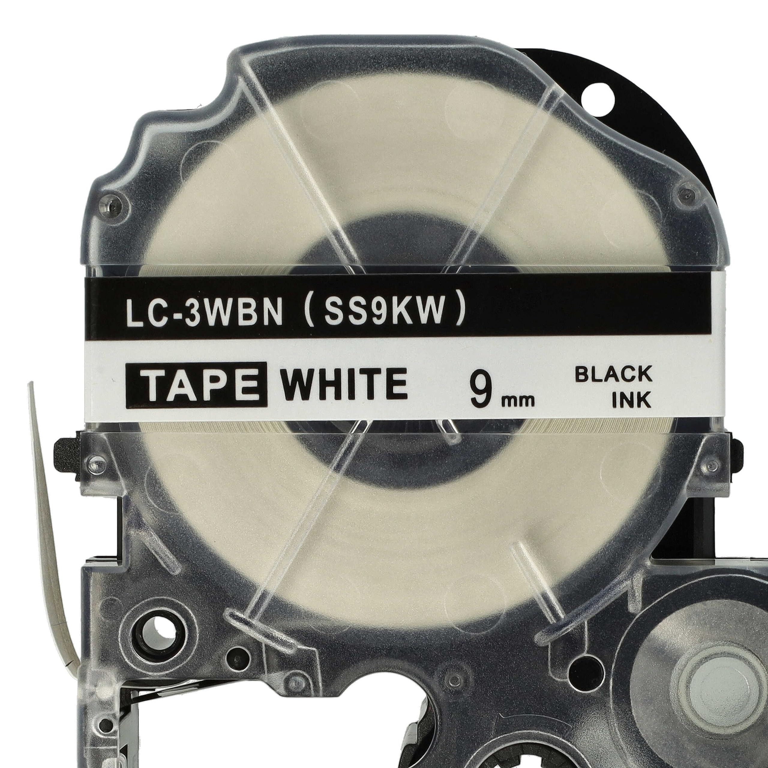 vhbw 50 x zamiennik taśmy do drukarki etykiet Epson LC-3WBN do drukarki etykiet 9 mm, czarny na białym tle