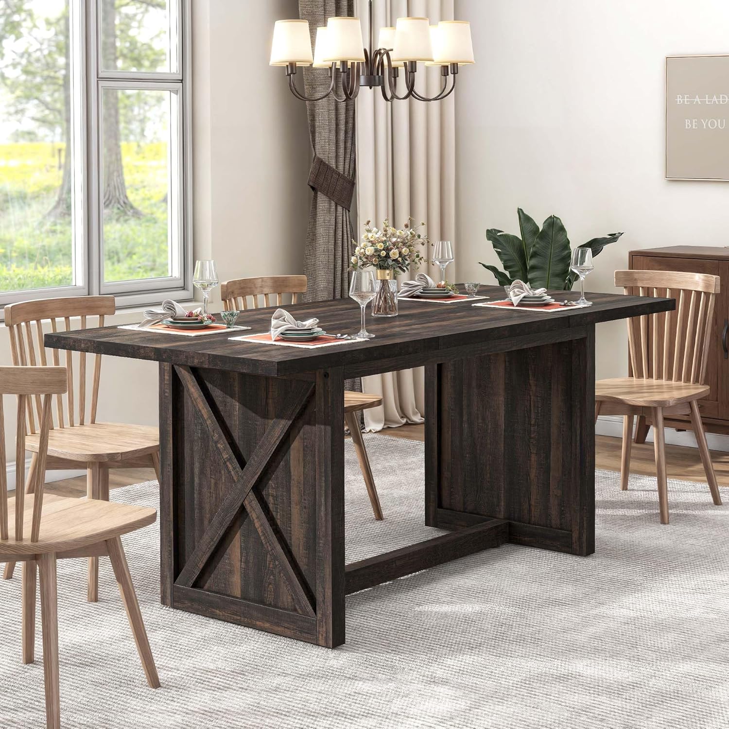 YITAHOME 71" Large Dining Table for 6 to 8 People Rustic