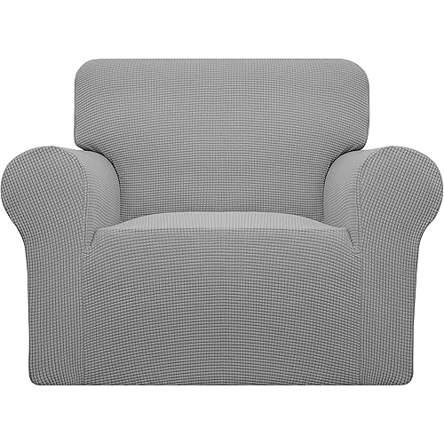 Easy-Going Stretch Chair Sofa Slipcover 1-Piece Couch Sofa Cover Furniture Protector Soft with Elastic Bottom for Kids, Pet. Spandex Jacquard Fabric Small Checks (Chair, Light Gray)