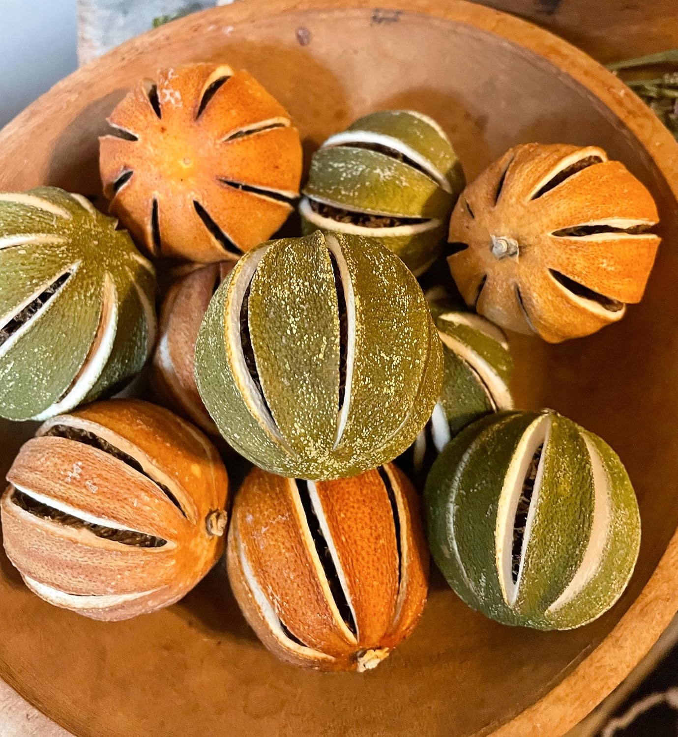 Set of 10 Primitive Whole Dried Lime and Orange Bowl Filler – Natural Farmhouse Décor, Rustic Craft Supplies for Garlands, Ornaments & Seasonal Displays
