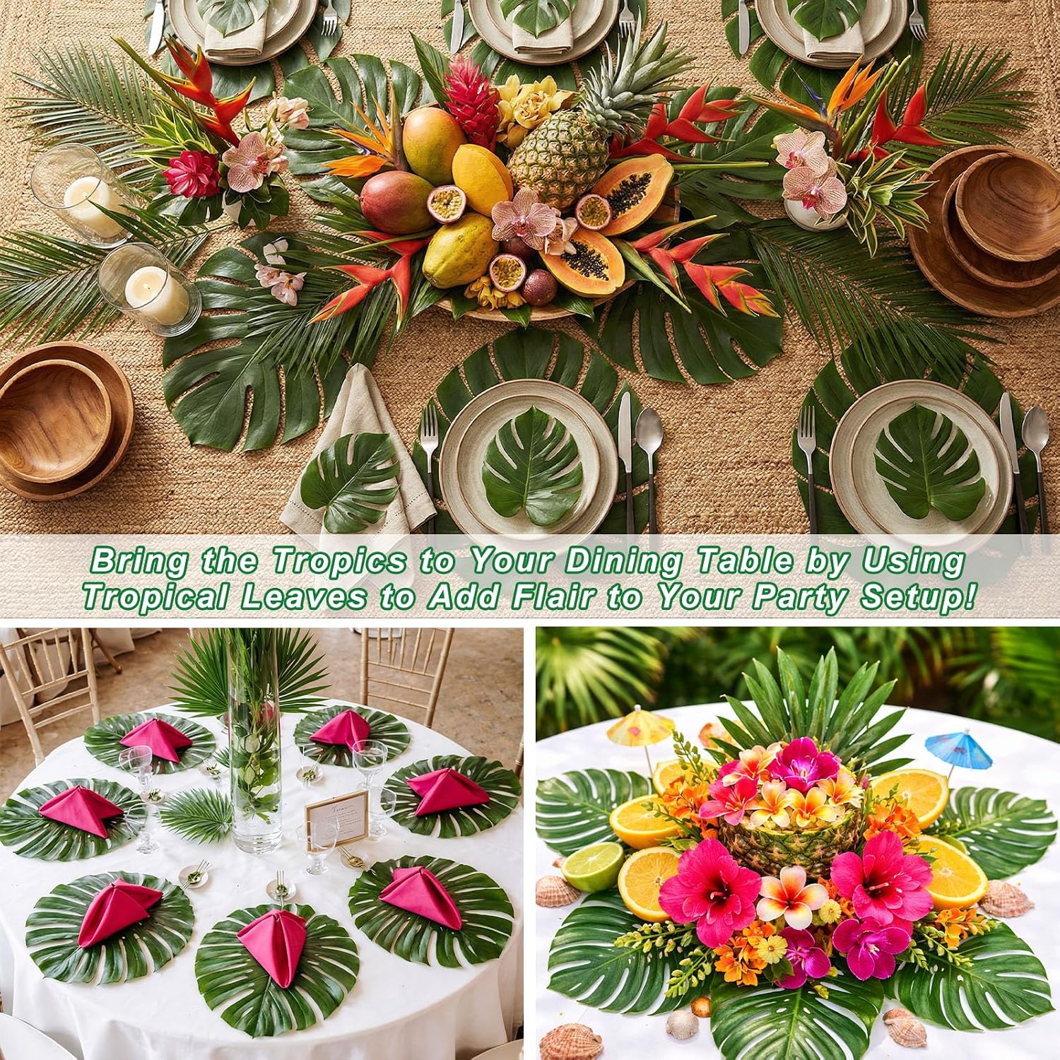 22 Pcs Tiki Bar Hut Kit with Banner 20 Realistic Palm Leaves and Gold Grass Table Skirt 108 x 29.5 in Tropical Luau Tiki Bar Decorations for Hawaiian Party Beach Pool Summer Luau Party Supplies