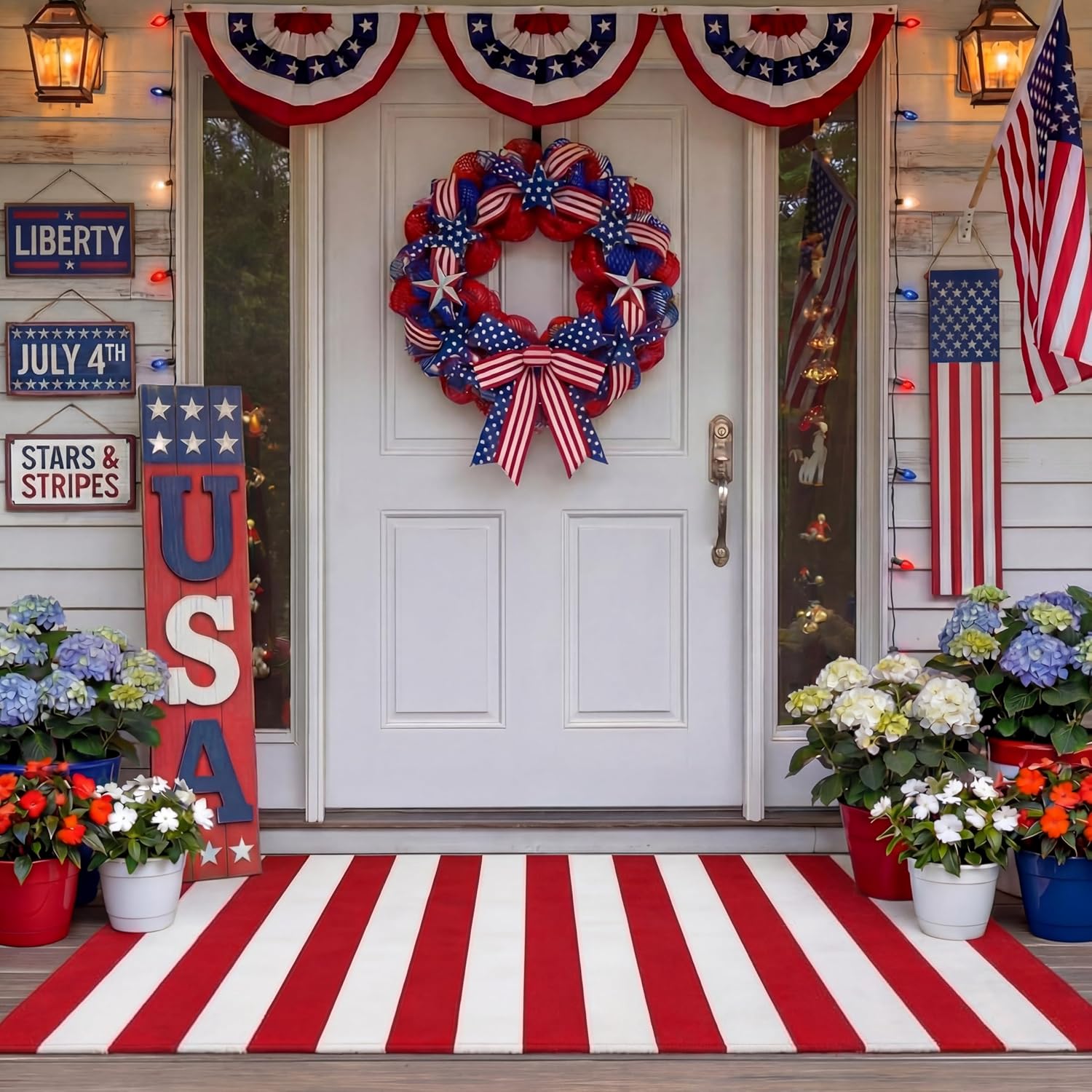 Duraaamo Red and White Striped Rug 24 x 35 Inch Patriotic Area Rug Machine Washable 4th of July Front Porch Door Mat Welcome Layered Doormat for Indoor Outdoor Farmhouse Entryway Bedroom Decor
