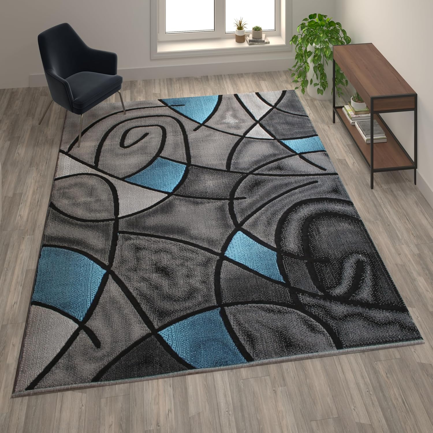 Flash Furniture Jubilee Collection Abstract Area Rug - Colorfast Purple Olefin Rug - 8' x 10' Area Rug - Jute Backing - Living Room, Bedroom, & Family Room