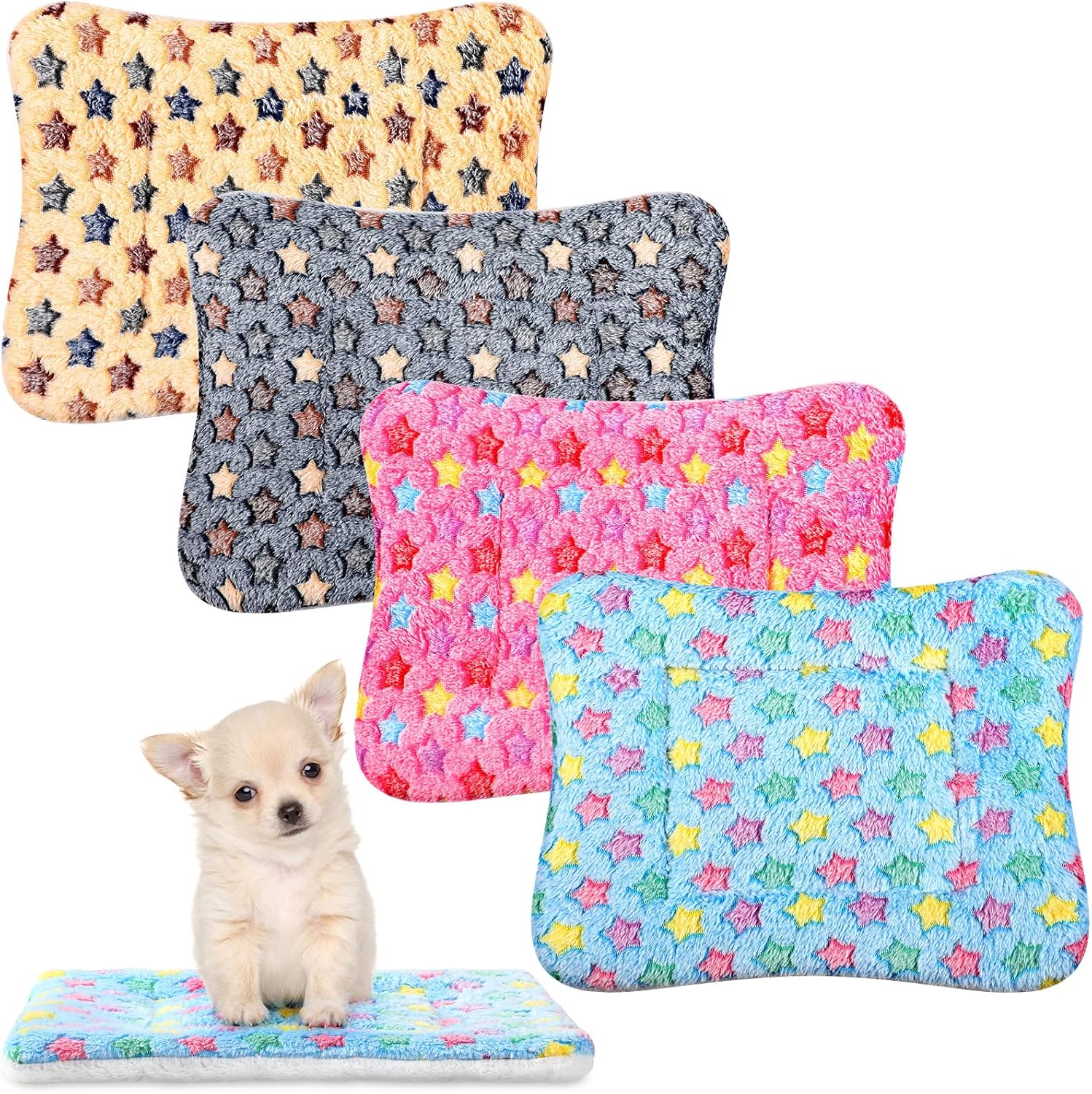 Tuanse 4 Pack Guinea Pig Bed Mat Bedding Rabbit Winter Bed Pad for Indoor Warm Small Animal Mattres Fleece Sleeping Pad for Hedgehogs Bunny Ferrets Hamster(Little Star,13 x 19 Inch)
