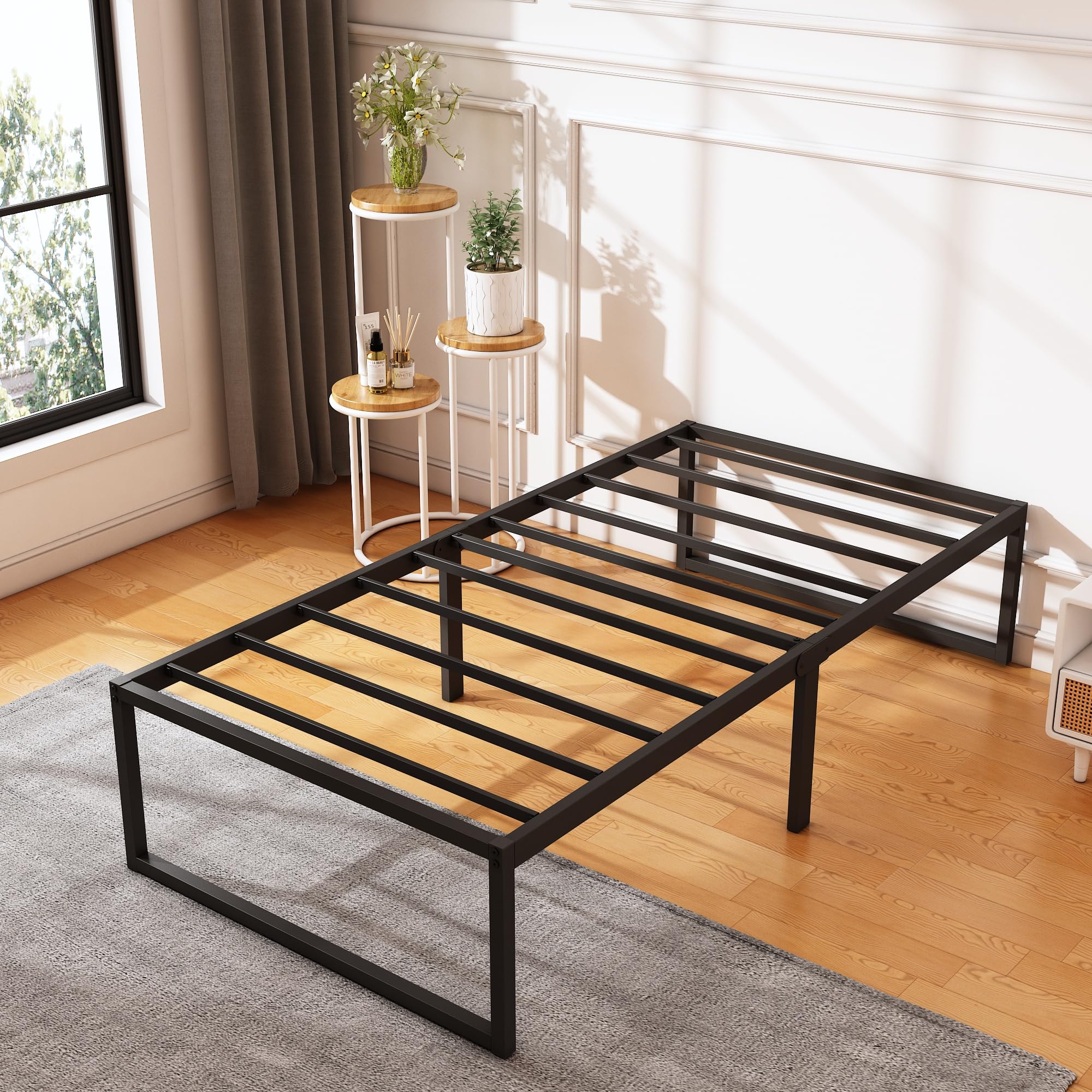 XINXINYAN 18 Inch Twin Bed Frame, No Box Spring Needed, Heavy Duty Metal Platform Bed Frame Twin, Strong Steel Slats Support, Noise Free, Easy Assembly, Black