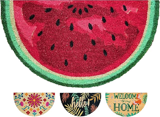 LUA VIKA Coir door mat, inside and outside door mats, welcome mat, indoor and outdoor doormats, front doormat, entrance door mat, heavy duty coir door mat, semi circle doormat 40x70 (Watermelon)