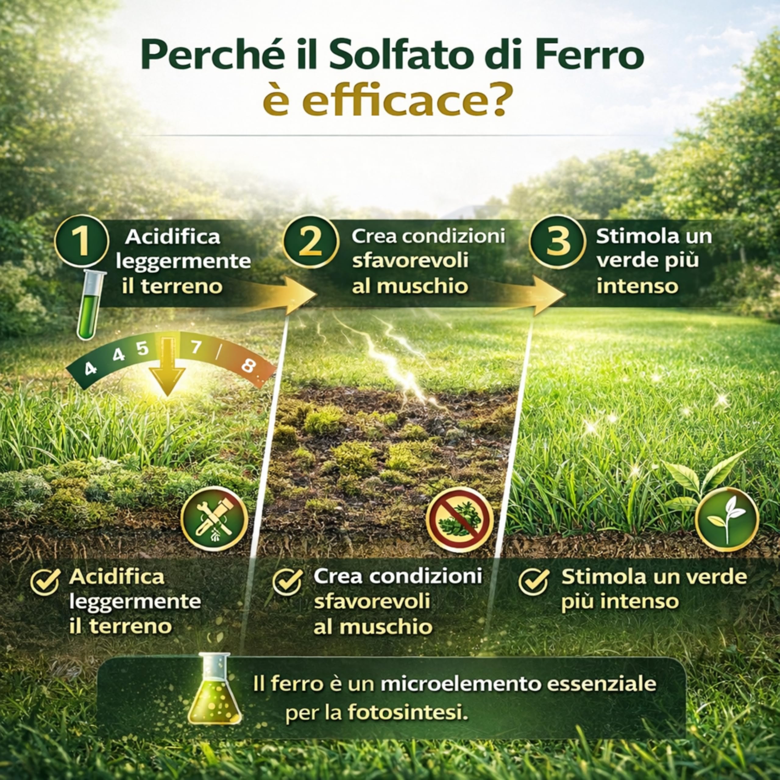 AGRI-CULTURA® | Solfato di Ferro per Prato 100m² | Antimuschio e Rinverdente Prato | Solfato Ferroso Ideale per Contrastare Ingiallimenti e Clorosi Ferrica.