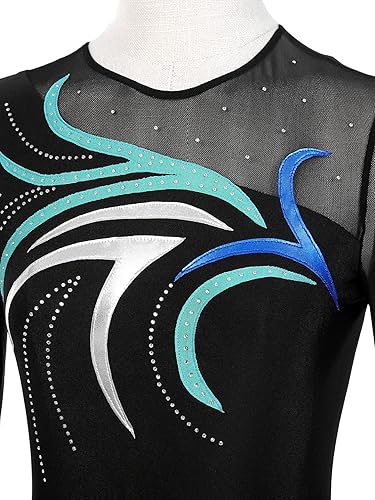 Vista 6 de Vestido de patinaje sobre hielo artístico para mujer, malla de retazos, uniformes de baile mayoreta, leotardos de ballet