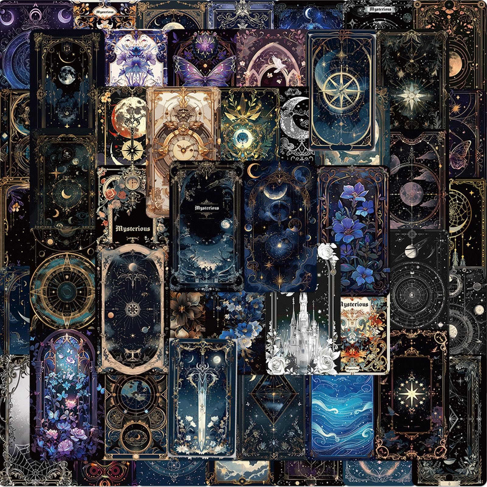 100 Goth Mystery Tour Stickers，Fantasy Graffiti Galaxy Astronomical Artistic，Celestial Sticker Set Laptop Retro Galaxy Moon for DIY Scrapbook Journal