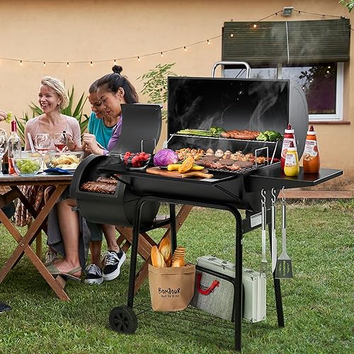 Vista 2 de Royal Gourmet CC1830S BBQ Charcoal Grill and Offset Smoker 823 Square Inch cooking surface, Outdoor for Camping Black