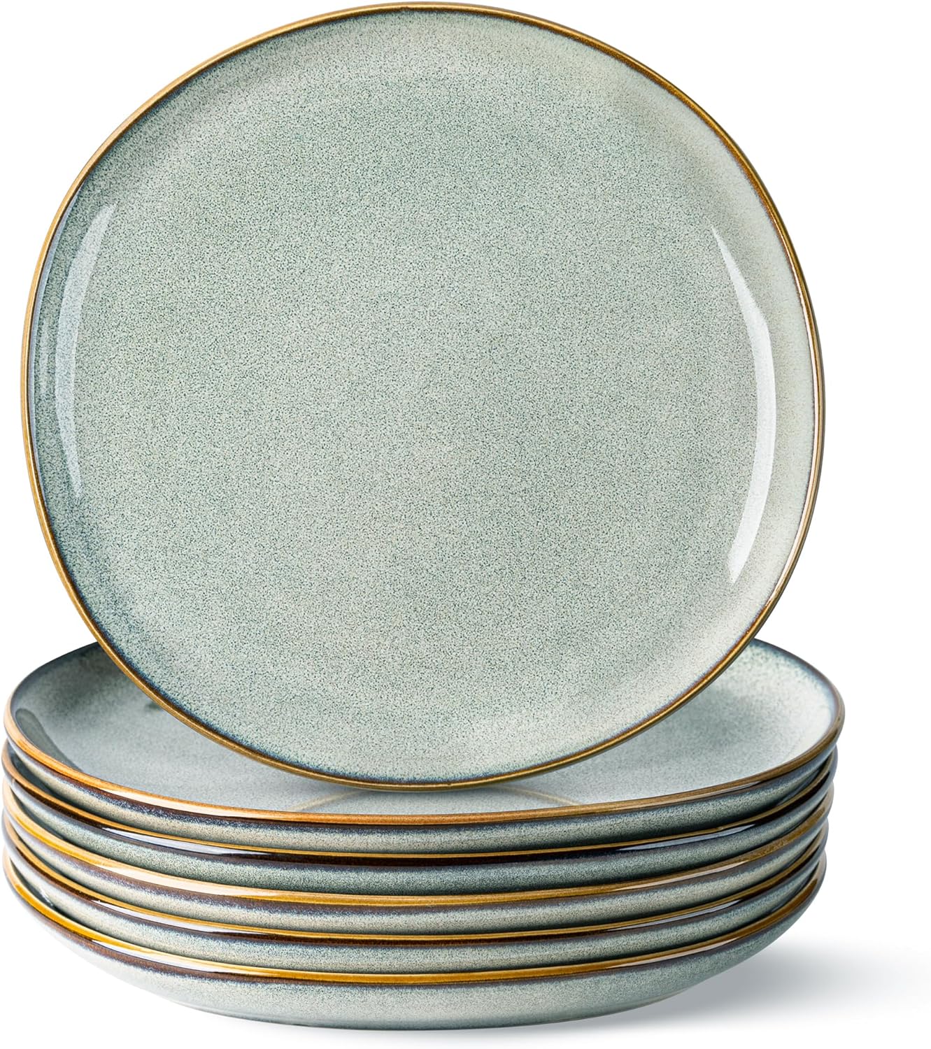 AmorArc Ceramic Dinner Plates Set of 6, 10.5 Inch Handmade Reactive Glaze Stoneware Plates, Rustic Shape Dinnerware Dish Set for Kitchen, Microwave & Dishwasher Safe, Scratch Resistant Green Wheat 10.5 Inch