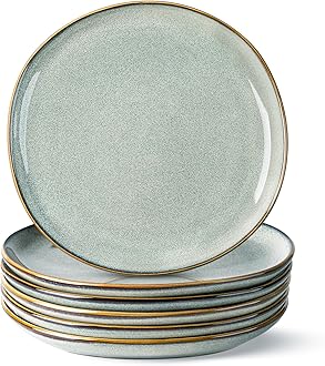 AmorArc Ceramic Dinner Plates Set of 6, 10.5 Inch Handmade Reactive Glaze Stoneware Plates, Rustic Shape Dinnerware Dish Set for Kitchen, Microwave & Dishwasher Safe, Scratch Resistant