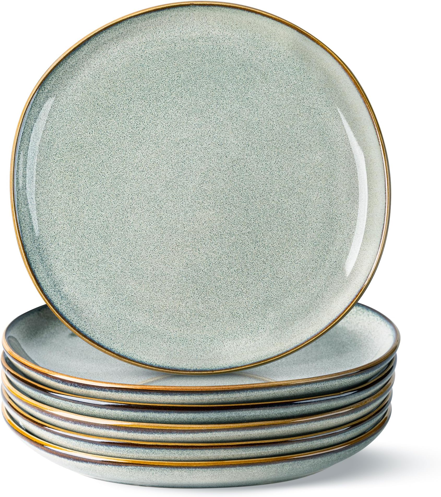 AmorArc Ceramic Dinner Plates Set of 6, 10.5 Inch Handmade Reactive Glaze Stoneware Plates, Rustic Shape Dinnerware Dish Set for Kitchen, Microwave & Dishwasher Safe, Scratch Resistant
