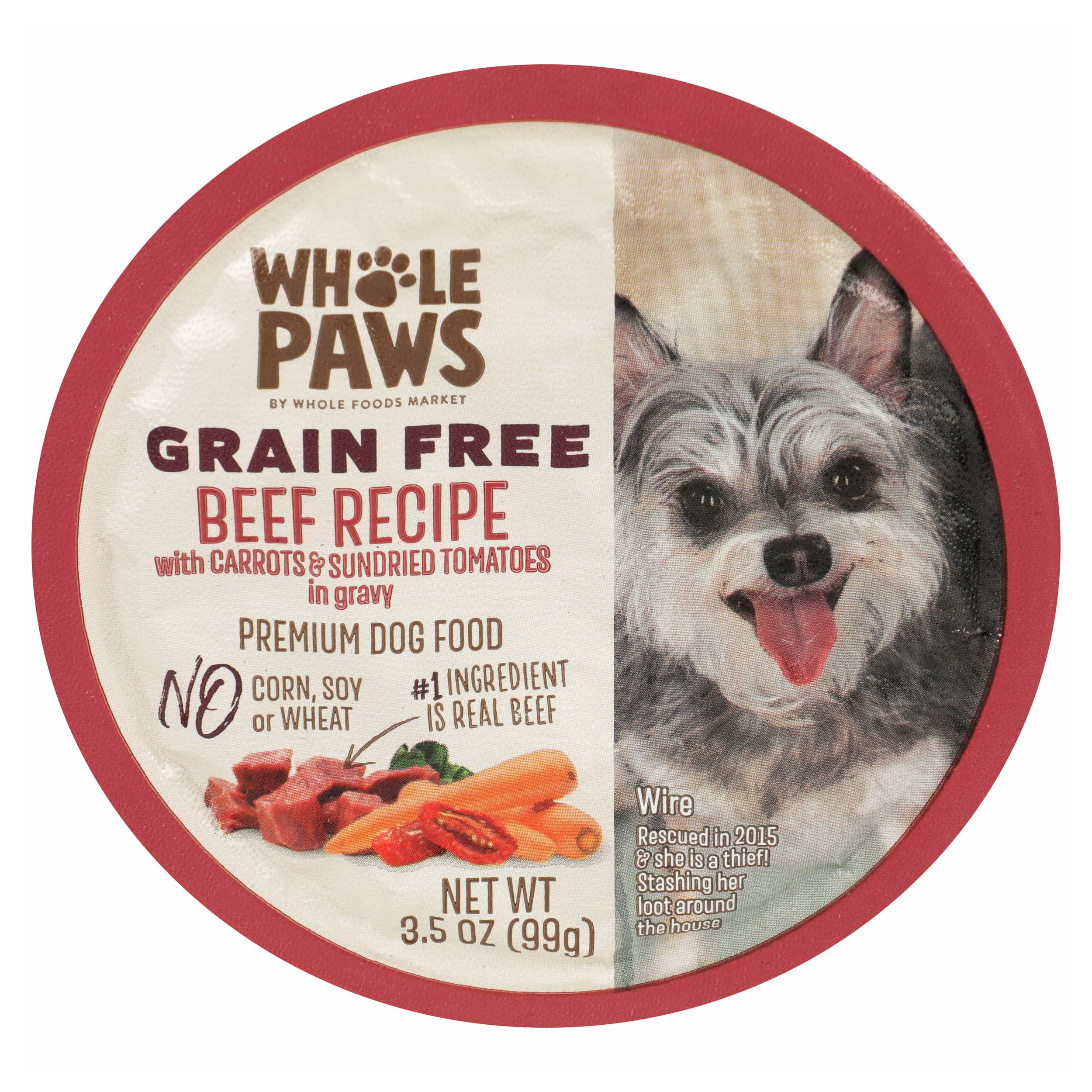 Whole Paws, Grain-Free Wet Dog Food, Beef Recipe with Carrots &amp; Sundried Tomatoes in Gravy, 3.5 Ounce