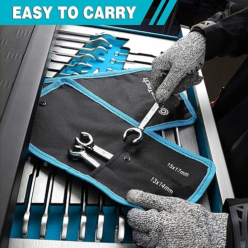 Miniatura 6 de DURATECH Juego de 6 llaves de tuerca acampanada, estándar y métrico, 3/8 pulgadas a 11/16 pulgadas y 0.394-0.669 in, acero CR-V, bolsa organizadora