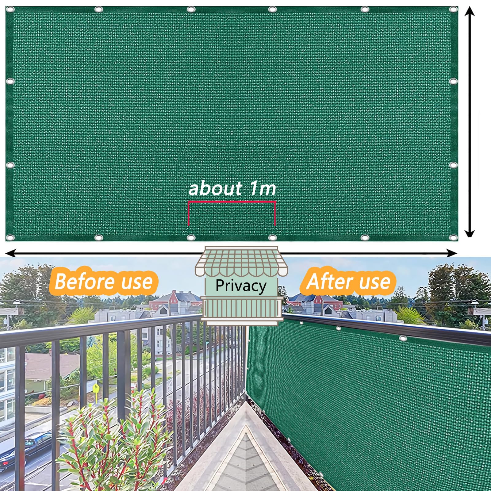Verde Oscuro Malla de Sombra para Terraza,1.5mx9m Red Sombra con Ojetes 90% Protección UV, Tela de Sombreado para Jardín, Piscina y Mascotas, 180GSM Malla Ocultacion Balcón
