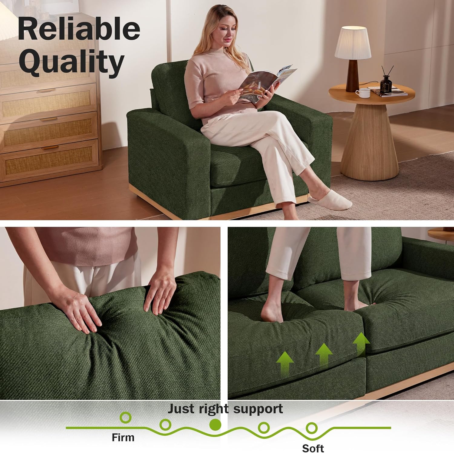 WEUP 42" Accent Chair for Living Room,Oversized Wide Single Sofa Chair,Chenille Fabric Armchair,Solid Wood Frame,Washable Covers，Spring Cushions,Easy Assembly for Small Spaces,Green