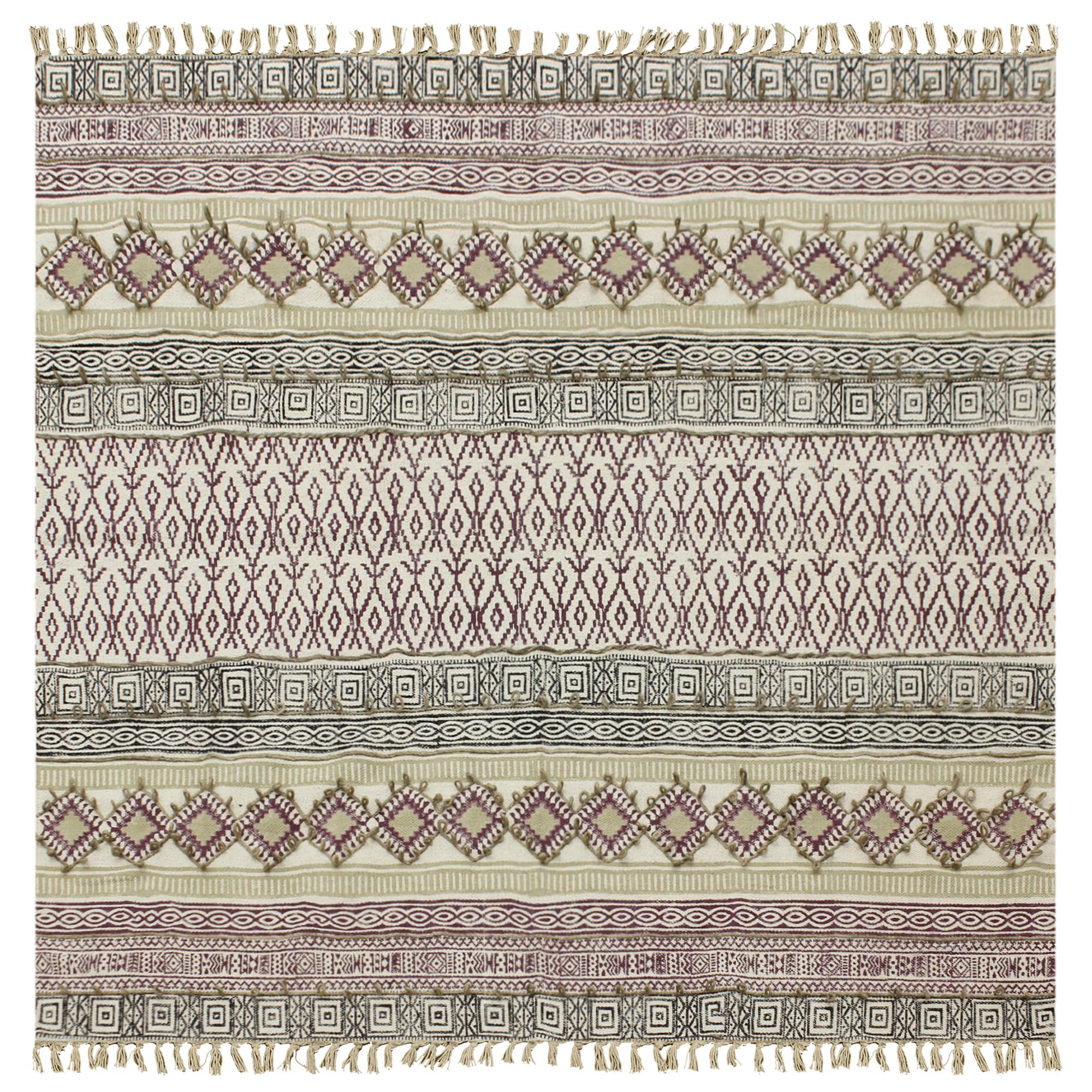 Tapis marocain en coton 1,8m carré lavable marron beige