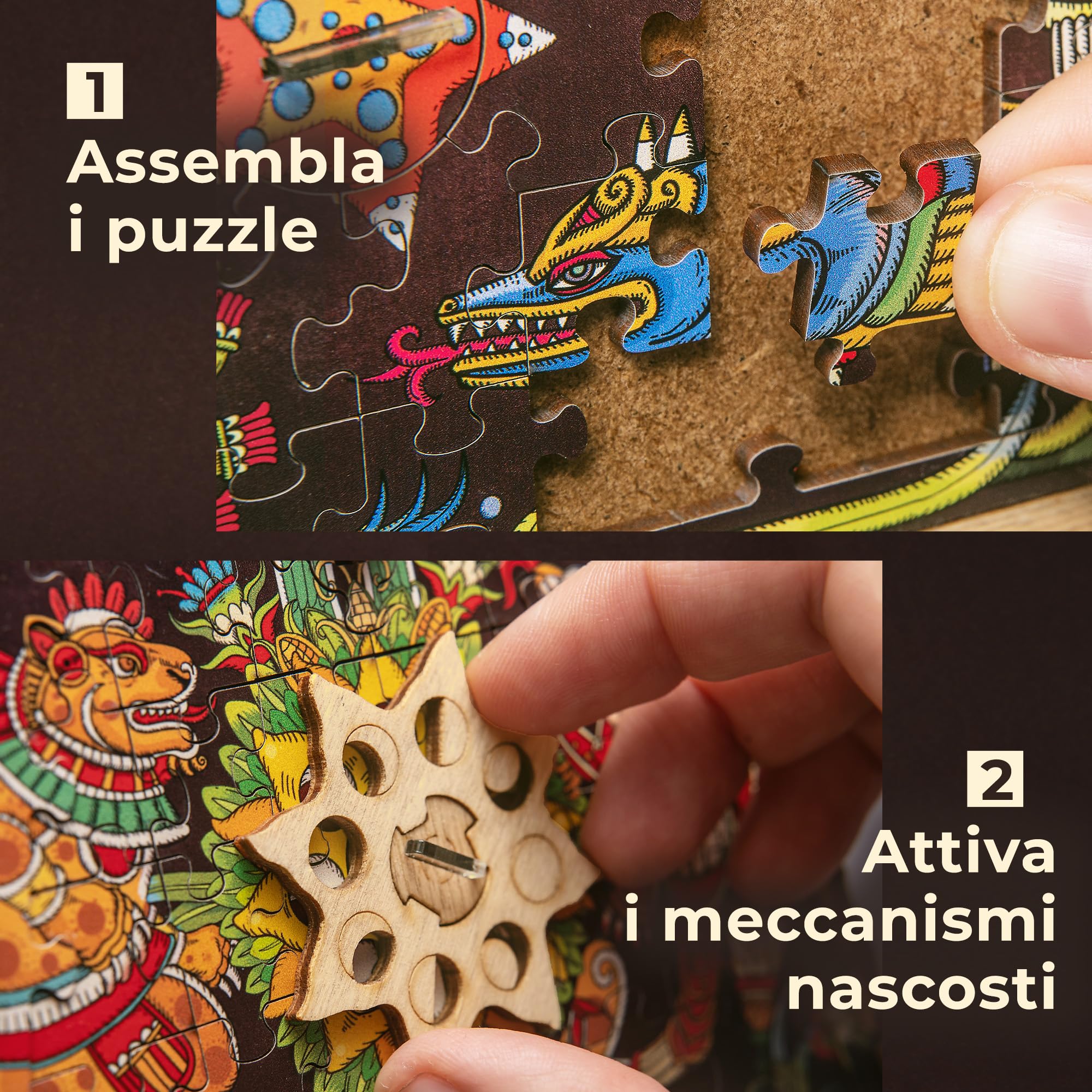 iDventure Cluepuzzle Piramide del Sole, Puzzle 3D, Escape Room per Adulti | Piramide Azteca, Scatola Rompicapo, Rompicapo per Adulti e Famiglie, Escape Room in Legno, 4 Puzzle, Scatola Segreta