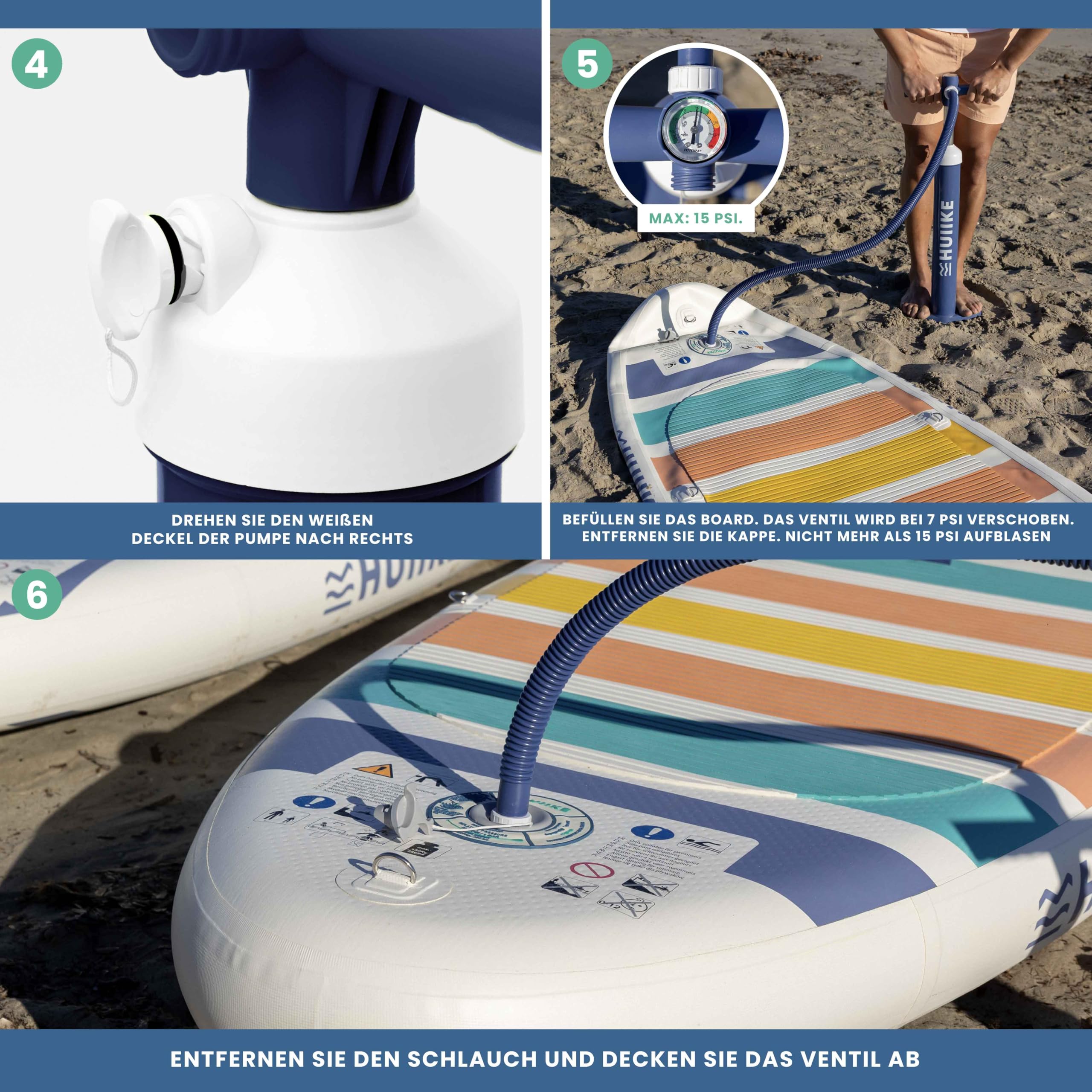 Sup Pumpe Doppelhub - HUIIKE | Pumpe Stand Up Paddle 15 PSI, Luftpumpe Sup Handpumpe Stabil | Handpumpe Manuell für Stand Up Paddling Board Zubehör Gadgets | Luftpumpe für Standup Paddle mit Manometer