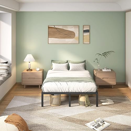 Miniatura 6 de Marco de cama Queen con plataforma de metal con almacenamiento, 14 pulgadas, sin ruido, acero resistente, no necesita somier, antideslizante, fácil