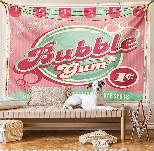 Miniatura 9 de Lunarable Tapiz retro, anuncio para tienda de dulces con fondo de rayas pastel diseño de los años ochenta, decoración de tela para colgar en la