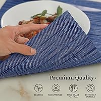 Vista 3 de Leetaltree - Juego de 8 manteles individuales, resistentes al calor, antideslizantes, para mesa de comedor, lavables, duraderos, tejido de PVC Azul