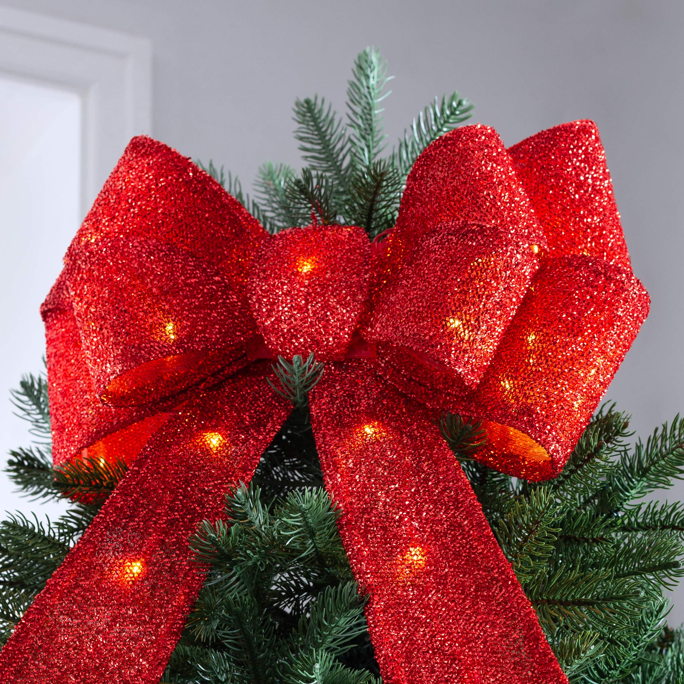 WeRChristmas Grande Fiocco di Natale Pre-illuminato con 25 Luci LED, Multicolore, 60 cm