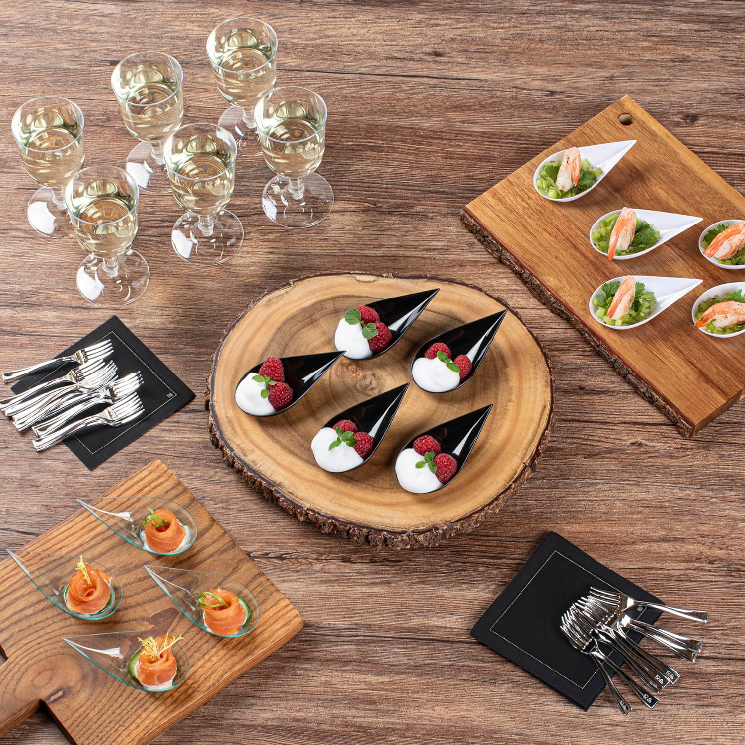 Restaurantware 4 x 2 Inch Teardrop Spoons 100 Appetizer Spoons - Disposable Indented Basin Black Plastic Tasting Spoons For Weddings Or Catering