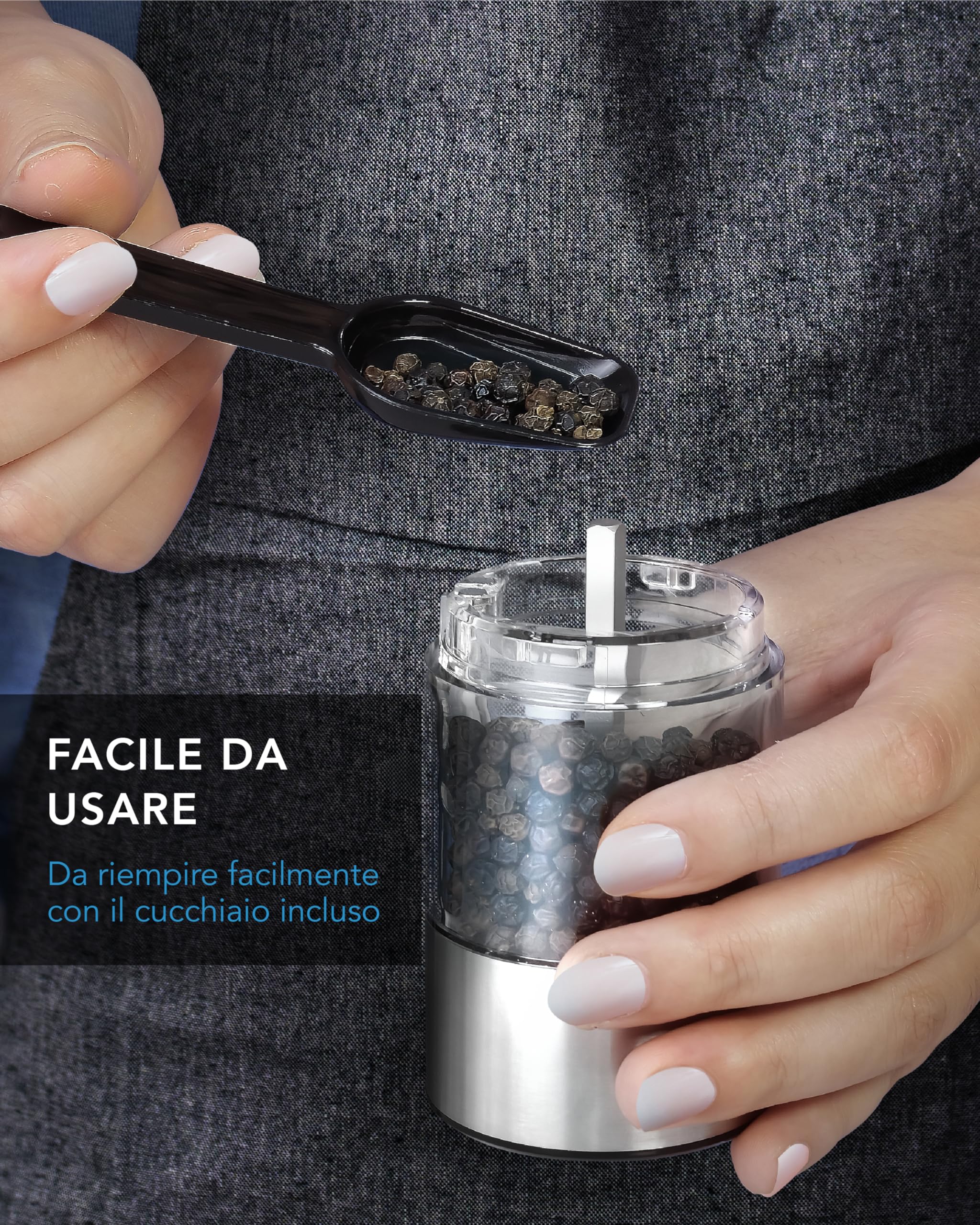 LEBENLANG Macina Pepe e Sale Elettrico - Acciaio Inox, Base Di Ricarica Verticale & LED I Macina Sale e Pepe Elettrico Ricaricabile I Macinino Spezie Set Grinder & Saliera Elettrica Porta Trita Macine