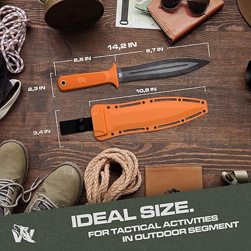 Miniatura 6 de W-SowCatcher Cuchillo de hoja fija con funda  Cuchillo de caza grande hecho de acero D2  Cuchillo de doble filo de hoja fija grande con mango TPE