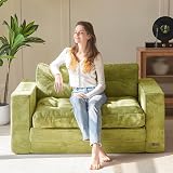 MAXYOYO Canapé Lit, Canapé 2 Places Convertible avec 2 Coussins, 2 en 1 Sofa Confortable en Tissu Cordonné, Espace de Repos Pliable 113x190CM, Mousse Épaisseur 15cm - 7