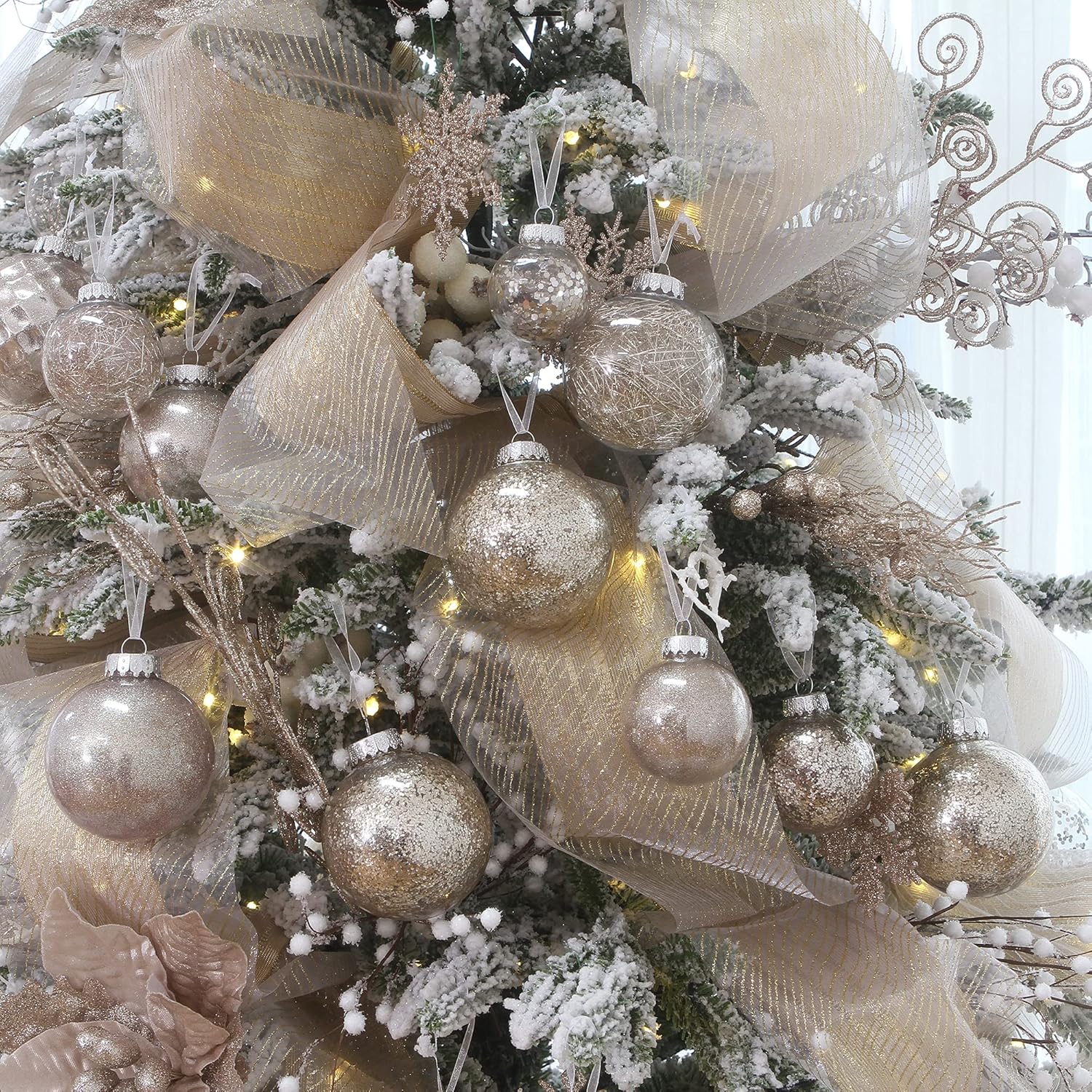 Sea Team 60mm/2.36 Shatterproof Clear Plastic Christmas Ball Ornaments, Transparent, See-Through, Crystal Baubles, Bulbs with Stuffed Delicate Decorations for Xmas Tree (30 Counts, Champagne)