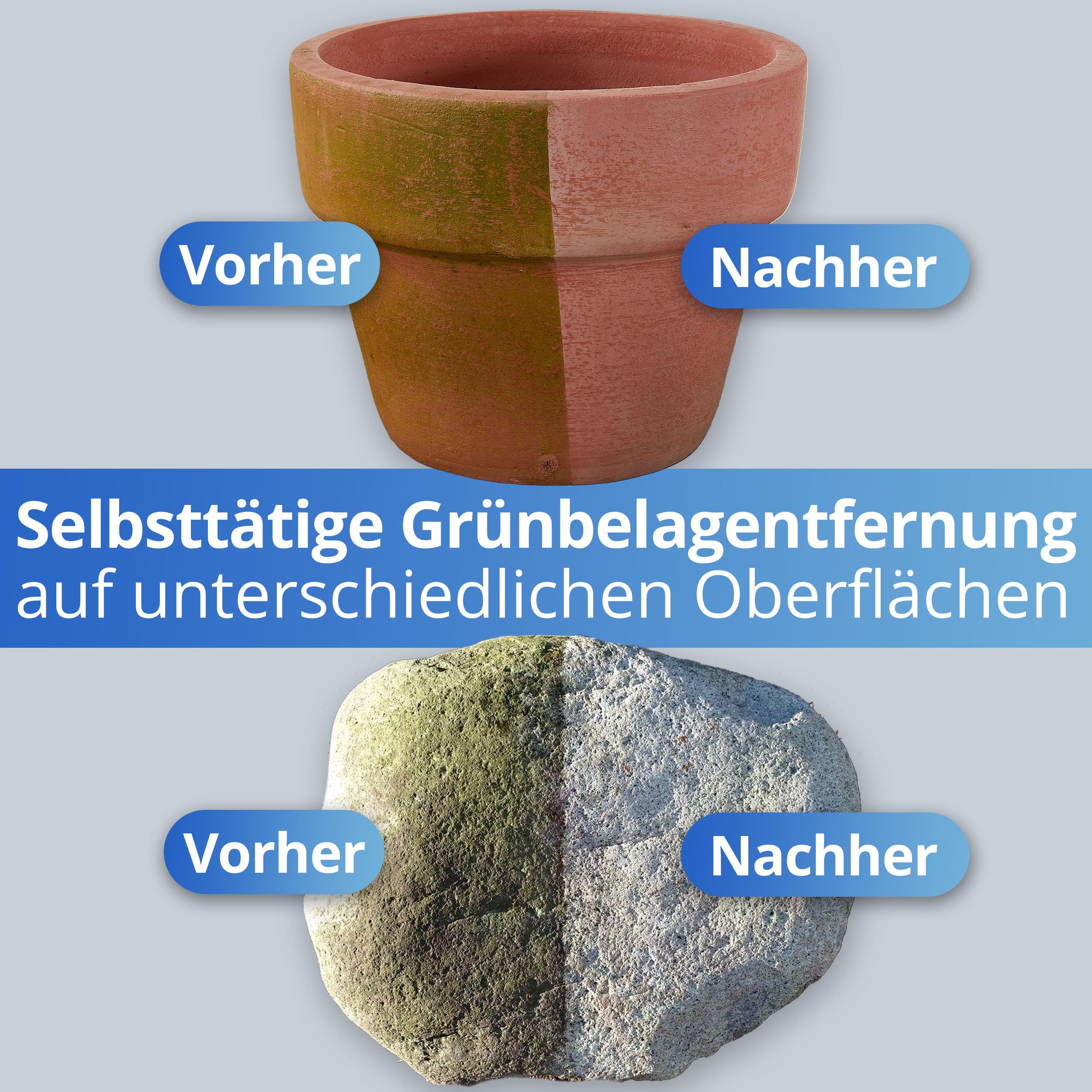 Nanoprotect Grünbelagentferner Konzentrat | 2 x 1 kg für 400 m² | Algenentferner und Flächendesinfektion | Kein Hochdruckreiniger nötig | Ideal für Pflastersteine und Gehwege