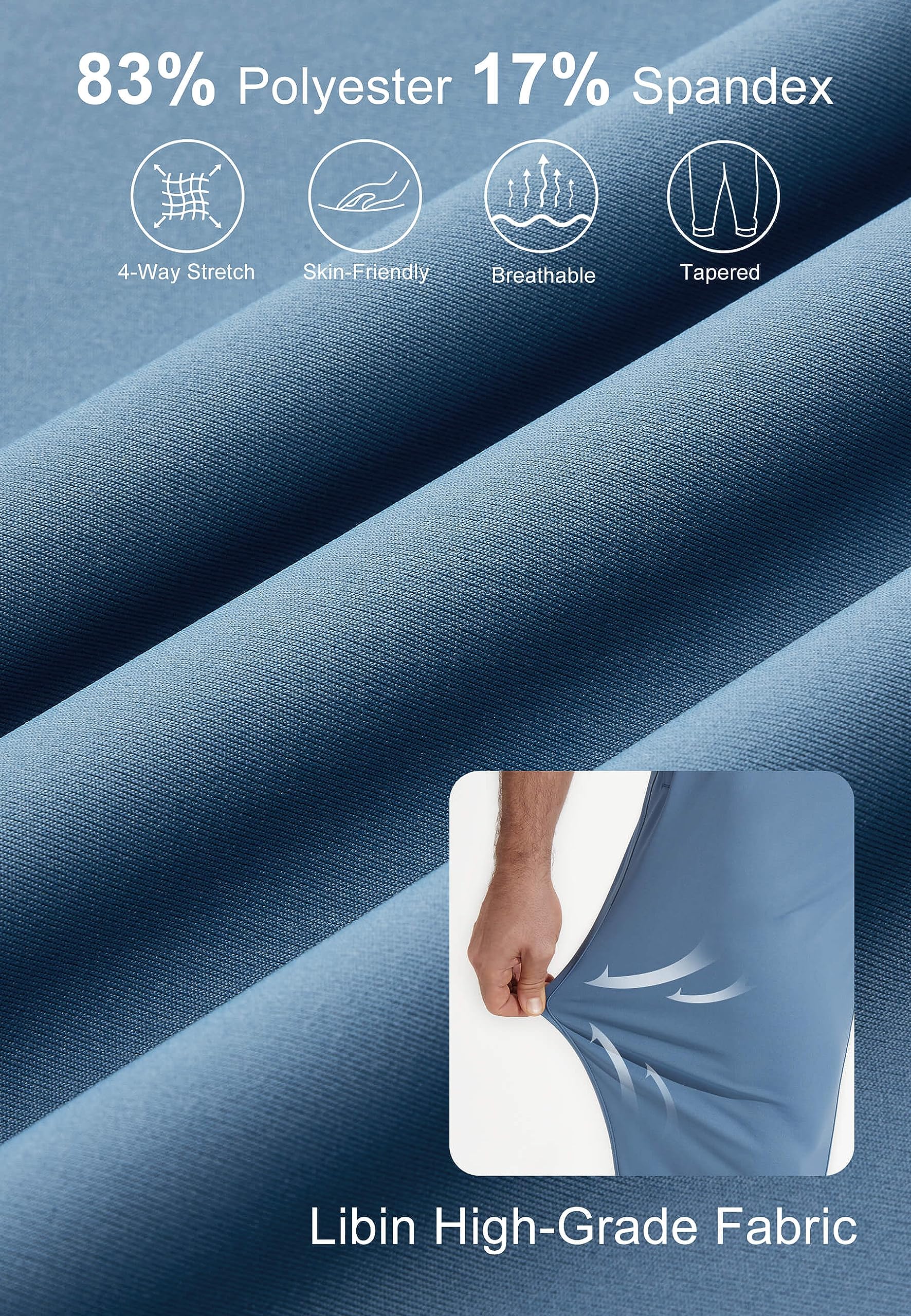 Libin Pantaloni da golf da uomo elasticizzati a 4 vie con tasche, vestibilità aderente, pantaloni sportivi casual da uomo