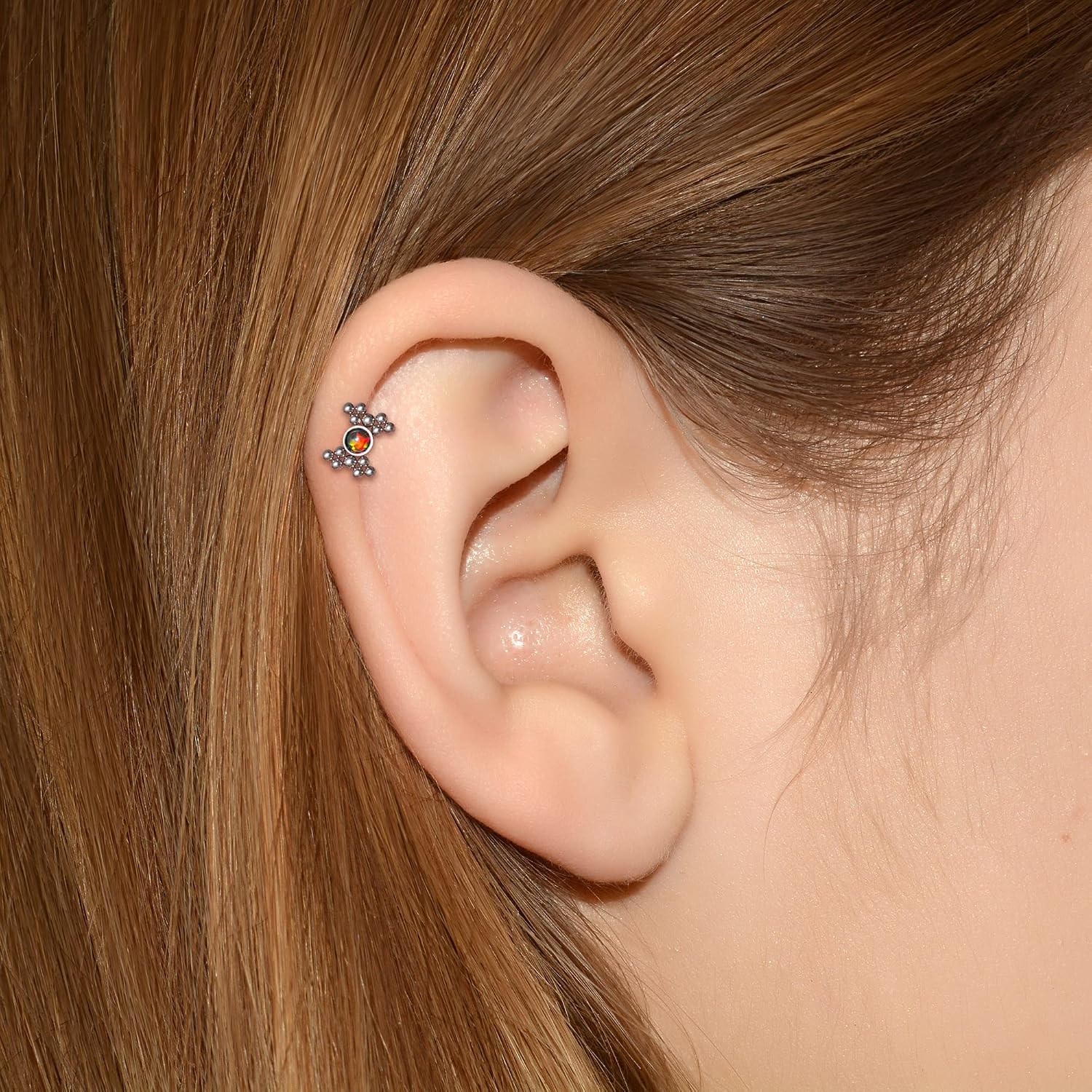 Cartilage Stud - Titanium Cartilage Barbell, Crescent Moon Cartilage Earring